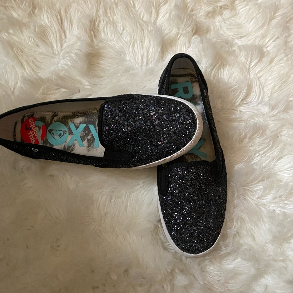 Roxy Women's Black Glitter Slip-On Shoes